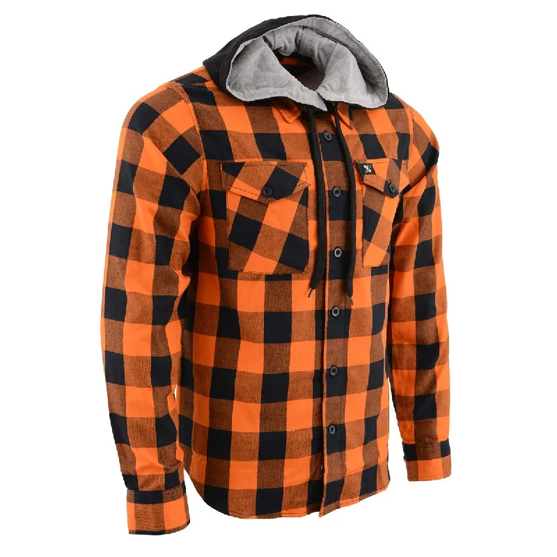 mens hoodie with modern graphic-Milwaukee Leather Men's Flannel Plaid Shirt Orange and Black Long Sleeve Cotton Button Down with Hoodie MNG11642