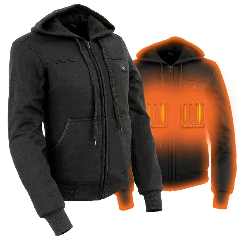 mens hoodie for outdoor explorers-Nexgen Heat NXL2713SET Women 'Heated' Front Zipper Black Hoodie Jacket for Outdoor Activities  w/ Battery Pack