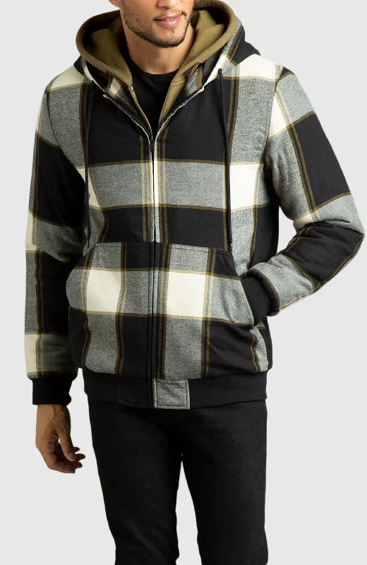 men's jackets for warm climates-Oatmeal Hooded Flannel Bomber Jacket