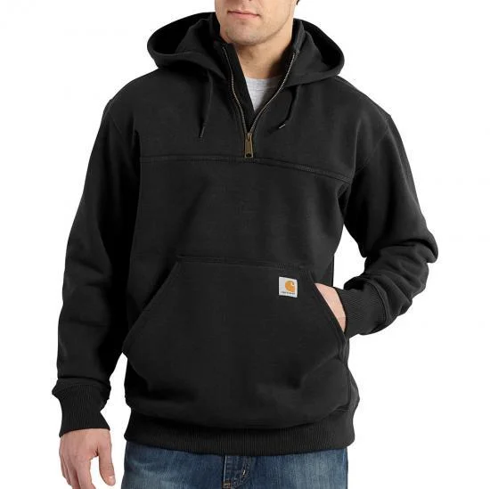 mens hoodie with comfy oversized fit-Rain defender® loose fit heavyweight quarter-zip hoodie - Black