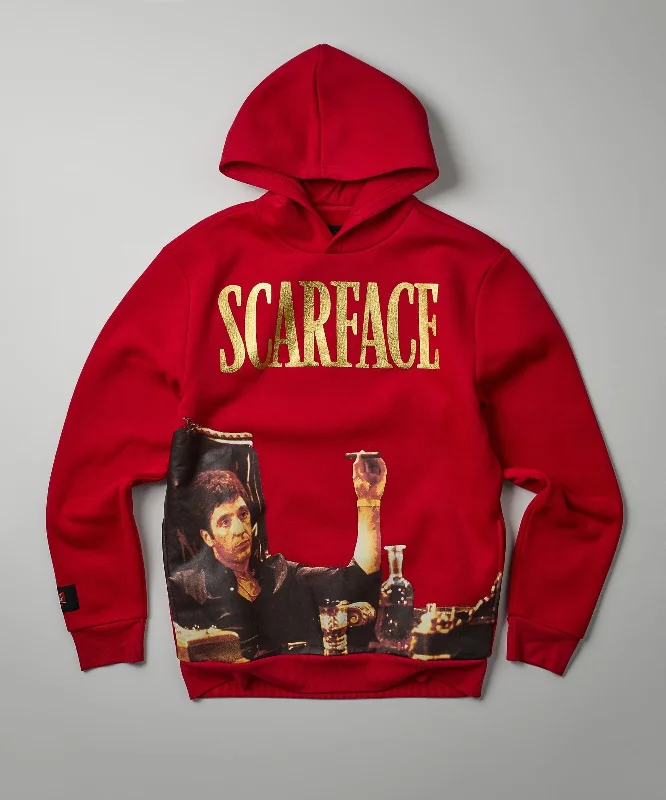 mens hoodie with front and back prints-Plus Size Scarface Photo Print Hoodie - Red