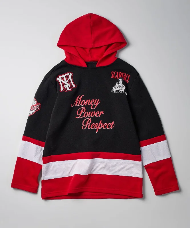 mens hoodie with quilted fabric-Plus Size Scarface Respect Hockey Fleece Hoodie