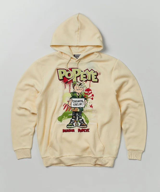 mens hoodie for a chill weekend-Popeye Appli Print Hoodie - Tan