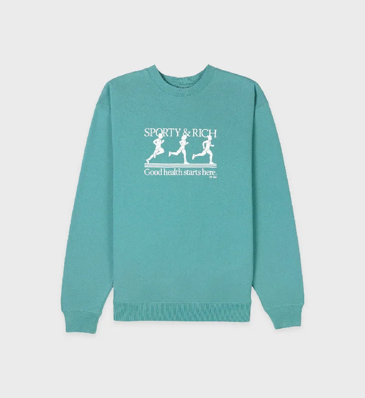 mens hoodie for summer evenings-Runner Crewneck - Teal