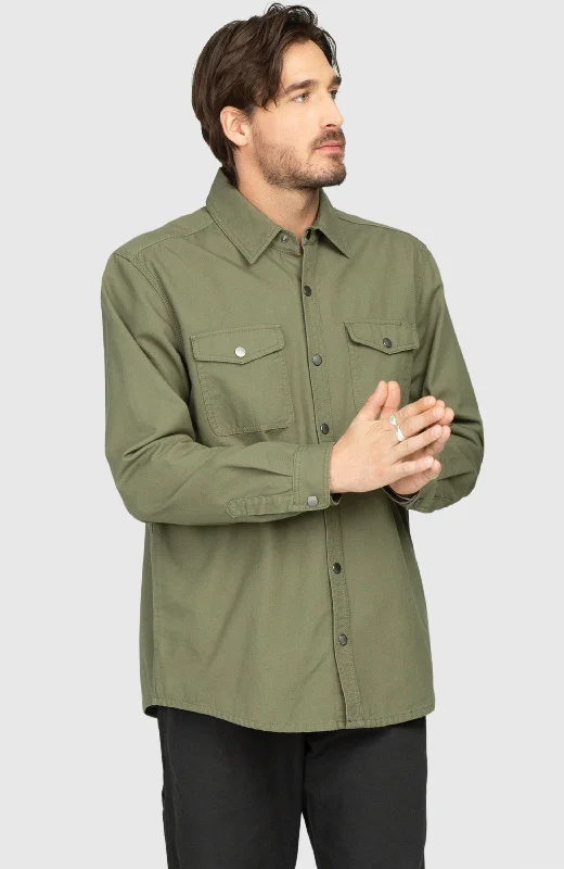 men's jackets with sporty accents-Sage Green Canvas Shirt Jacket