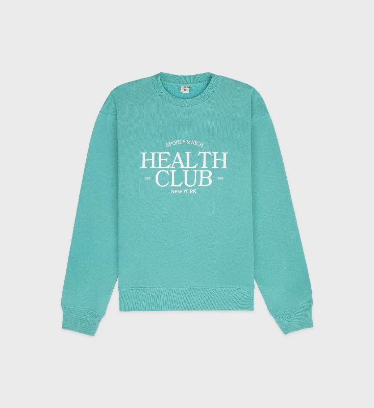 mens hoodie for comfy travel-SR Health Club Crewneck - Faded Teal/White