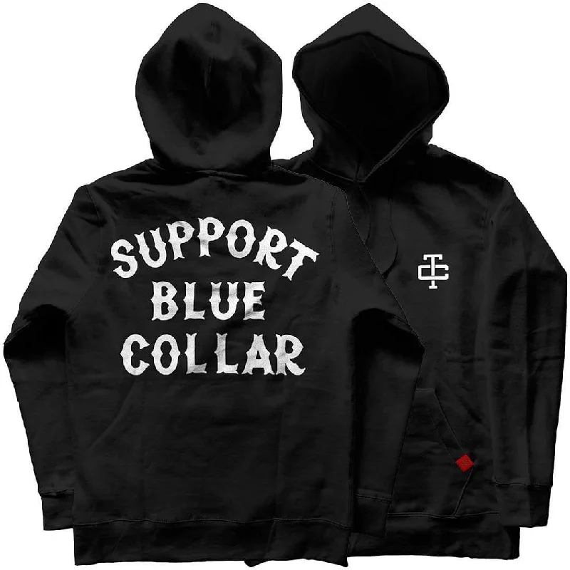 mens hoodie with custom text prints-Support Blue Collar Hoodie: Black