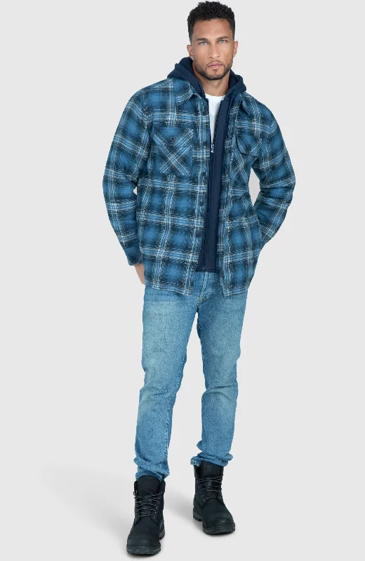 men's winter jackets with cozy lining-True Blue Hooded Flannel Shirt Jacket