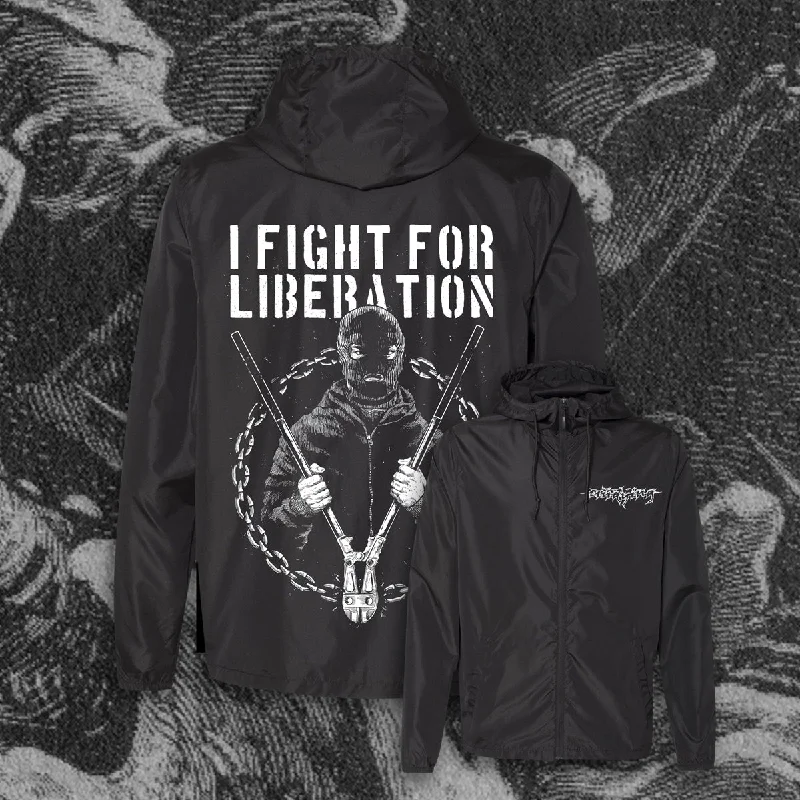 men's jackets with adjustable hood-UNDYING "FOR LIBERATION"  ZIP UP WINDBREAKER