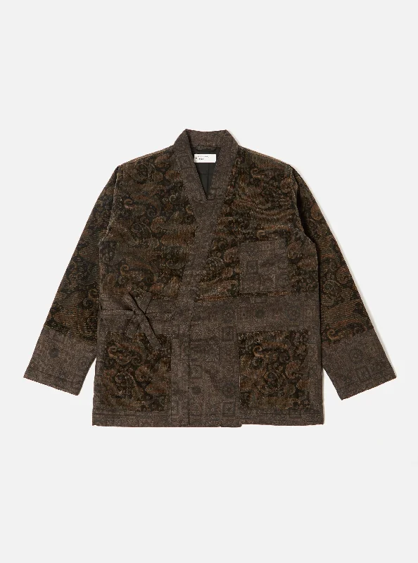 men's jackets for colder regions-Universal Works Quilted Kyoto Work Jacket in Black Japanese Print Twill/Cord