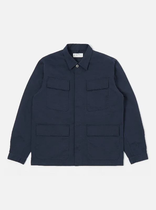 men's jacket with hidden zippers-Universal Works MW Fatigue Jacket in Navy Twill