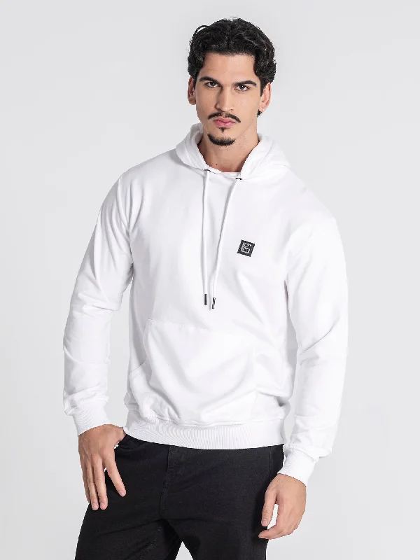 mens hoodie for outdoor sports adventures-White GK Plaque Hoodie