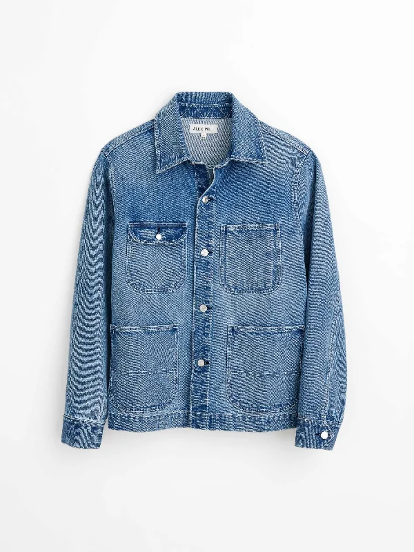 men's jacket with waterproof material-Work Jacket in Vintage Wash Denim