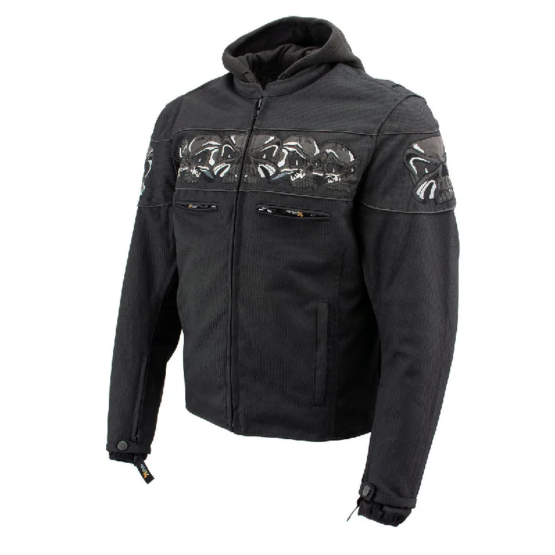 mens hoodie with graphic logo prints-Xelement Men’s Vengeance Black Armored Textile Motorcycle Jacket w/Skull Embroidery XS1704