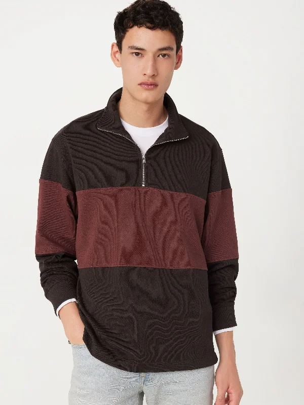 Men's ready-to-wear sweater-The Rugby Half Zip in Dark Chocolate