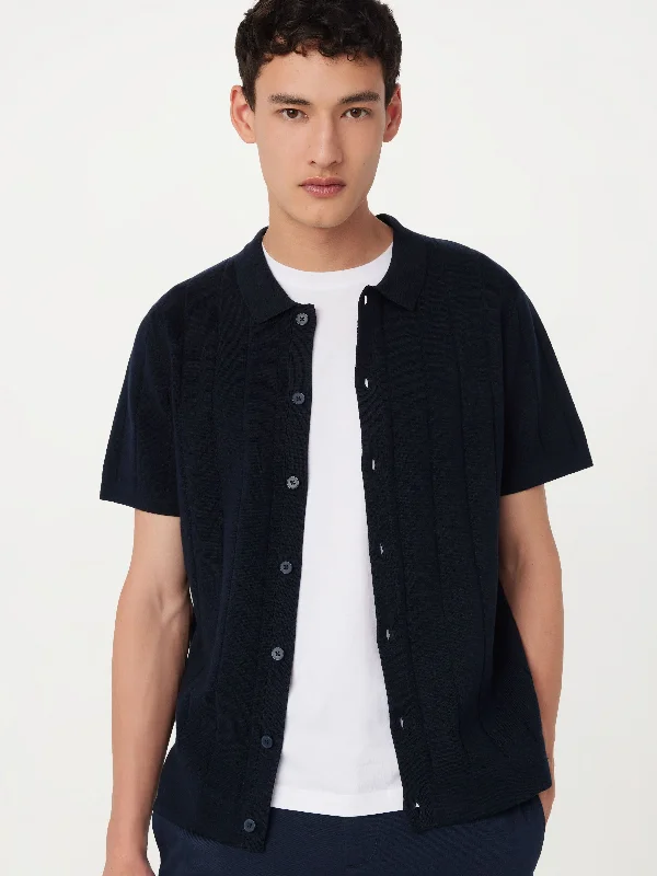 Men's high-gauge sweater-The Knit Button Up Polo in Deep Blue