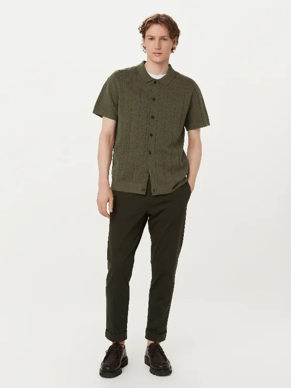 Men's hippie sweater-The Knit Button Up Polo in Green