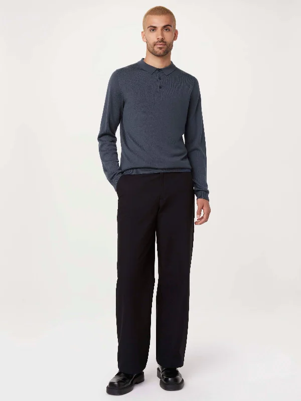 Men's parade sweater-The Merino Polo Sweater in Steel Blue