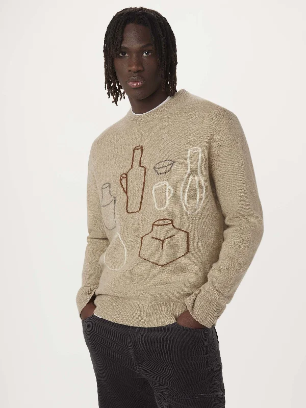 Men's machine-loomed sweater-The Lambswool Intarsia Sweater in Natural Beige