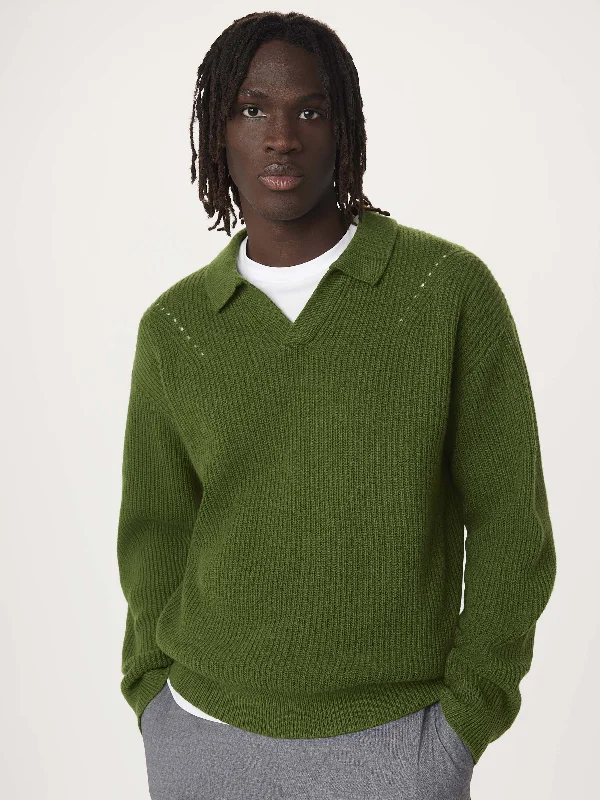 Men's surreal sweater-The Lambswool Johnny Collar Sweater in Green