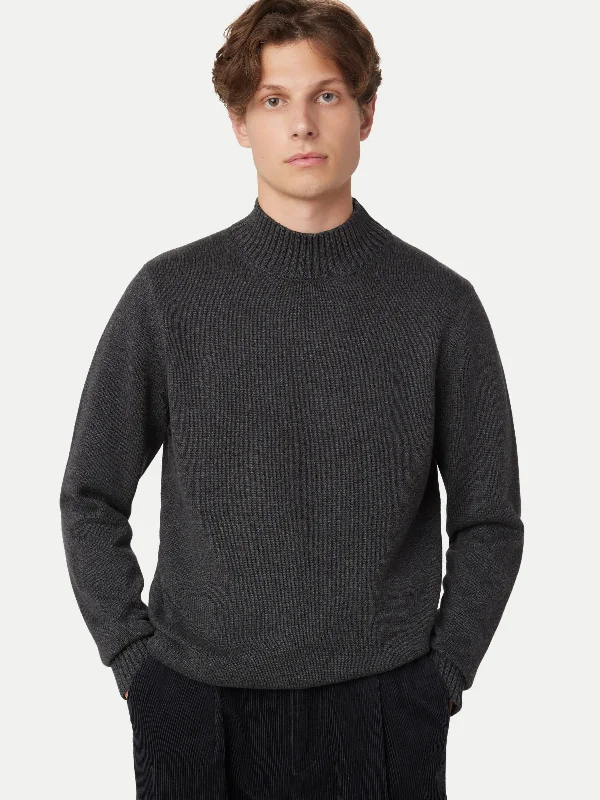 Men's lunar sweater-The Funnel Neck Sweater in Grey Black