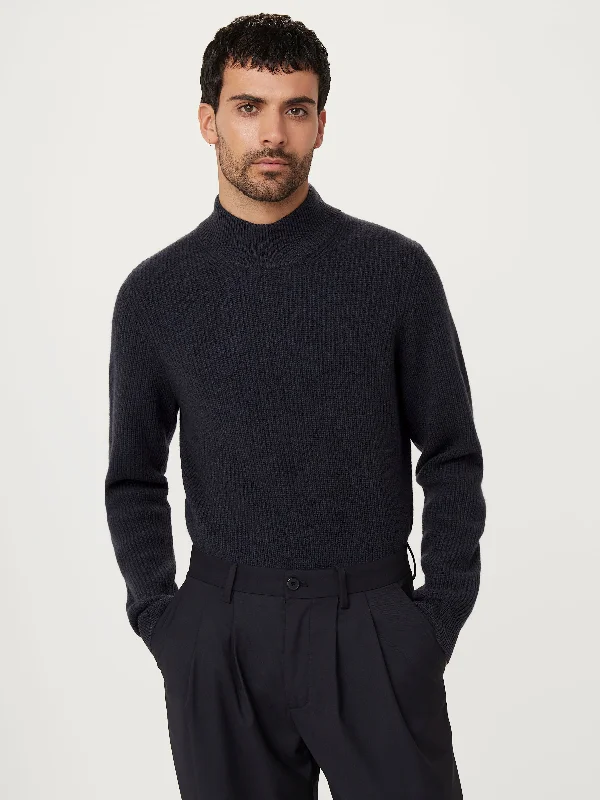 Men's arctic camo sweater-The Yak Wool Mock Neck  in Navy