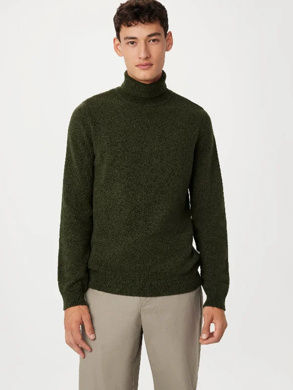 Men's philosopher sweater-The Seawool® Boucle Turtleneck in Dark Green