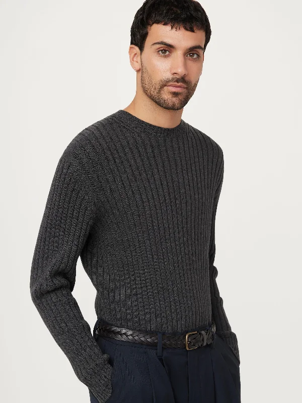 Men's galaxy sweater-The Relaxed Ribbed Sweater  in Grey Black