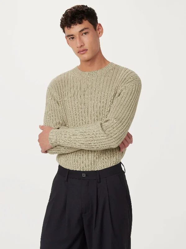 Men's quilt-lined sweater-The Relaxed Ribbed Sweater  in Light Greige