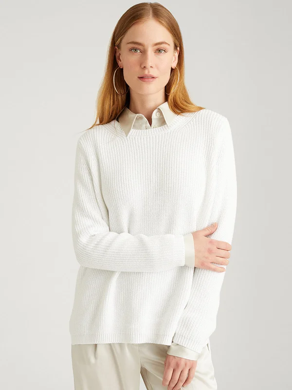 Men's artifact sweater-Emma Cotton Shaker Sweater in Chalk