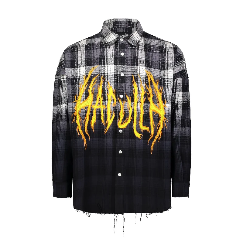 Men’s short-sleeve perk tops-HAC ON FIRE SHIRT DIP DYE PLAID