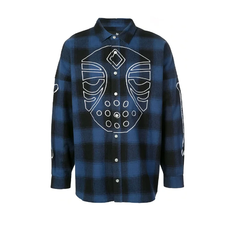 Men’s short-sleeve ooze tees-MASKED PLAID SHIRT BLUE