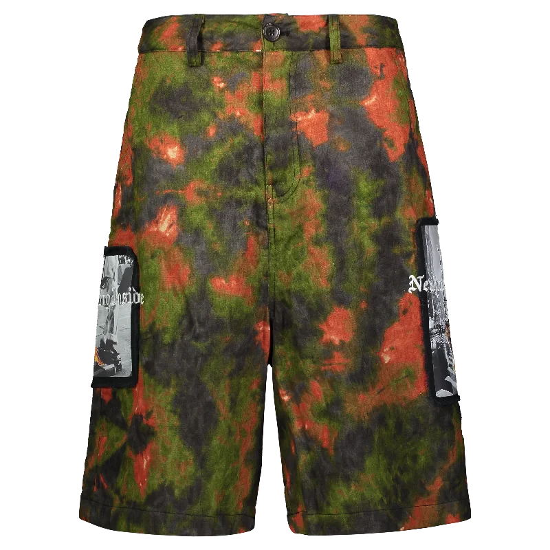 Men’s short-sleeve urge tees-UP IN FLAMES SHORTS GREEN/ORANGE JACQUARD