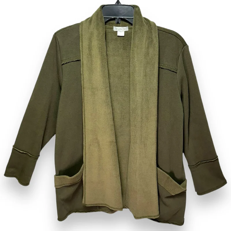 Men’s short-sleeve bold stripe tops-Velour Lined Cardigan By Samantha Dru In Green, Size: L