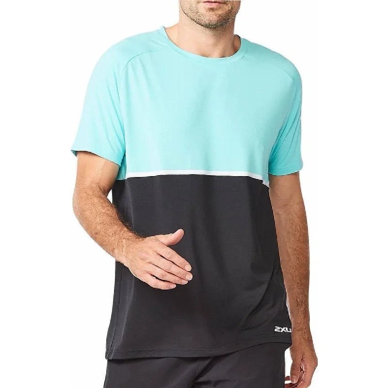 Men’s short-sleeve nook polos-2XU Motion Colour Block Short Sleeve Mens Training Top - Blue