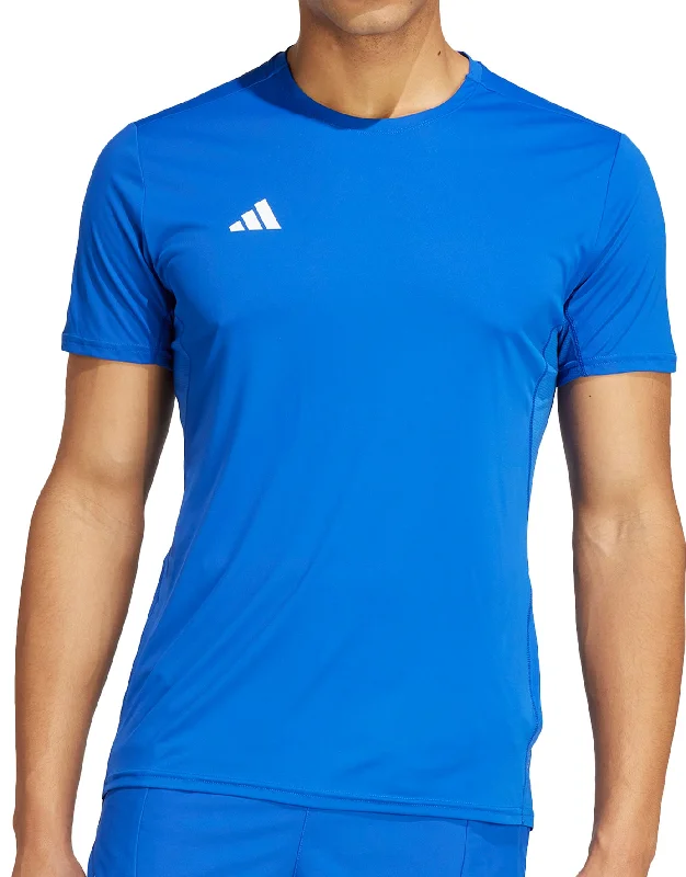 Men’s short-sleeve pique tops-adidas Adizero Essentials Short Sleeve Mens Running Top - Blue