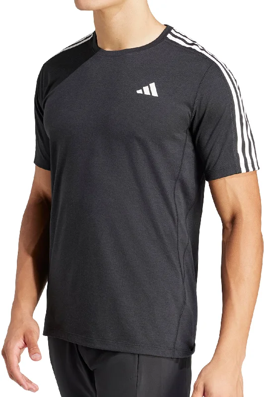 Men’s short-sleeve kink shirts-adidas Own The Run 3 Stripes Short Sleeve Mens Running Top - Black