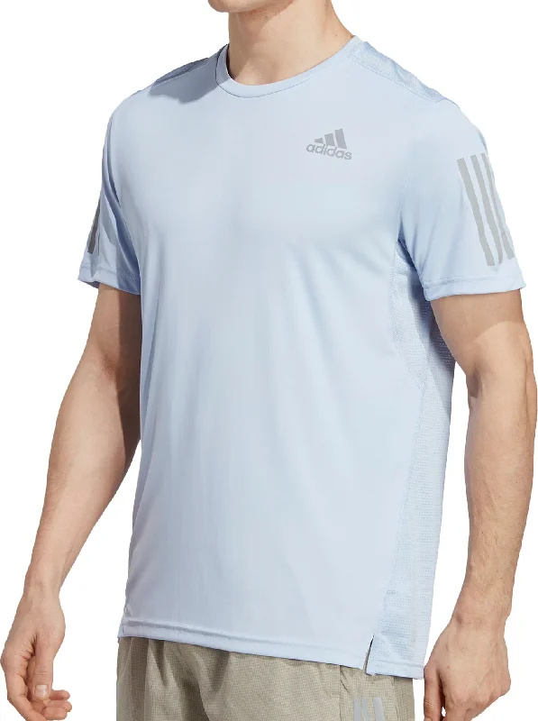 Men’s short-sleeve tilt shirts-adidas Own The Run Short Sleeve Mens Running Top - Blue