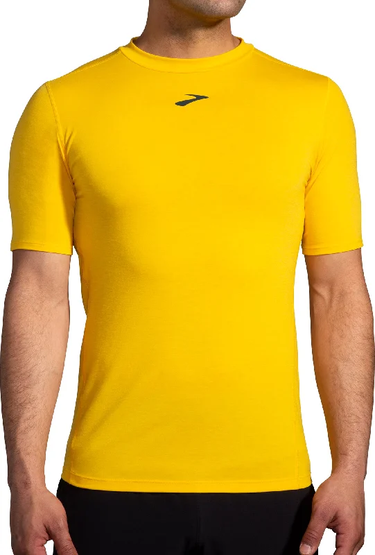 Men’s short-sleeve woven tops-Brooks High Point Short Sleeve Mens Running Top - Yellow