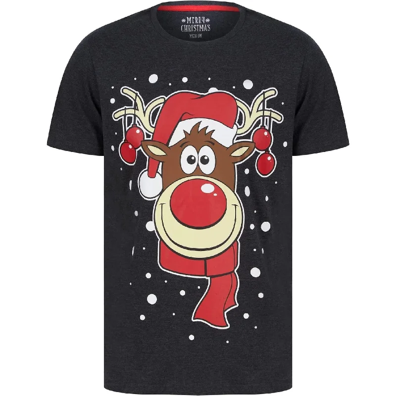 Men’s short-sleeve jolt tees-Christmas Rudolph Snowflake Mens Christmas Short Sleeve Top - Grey