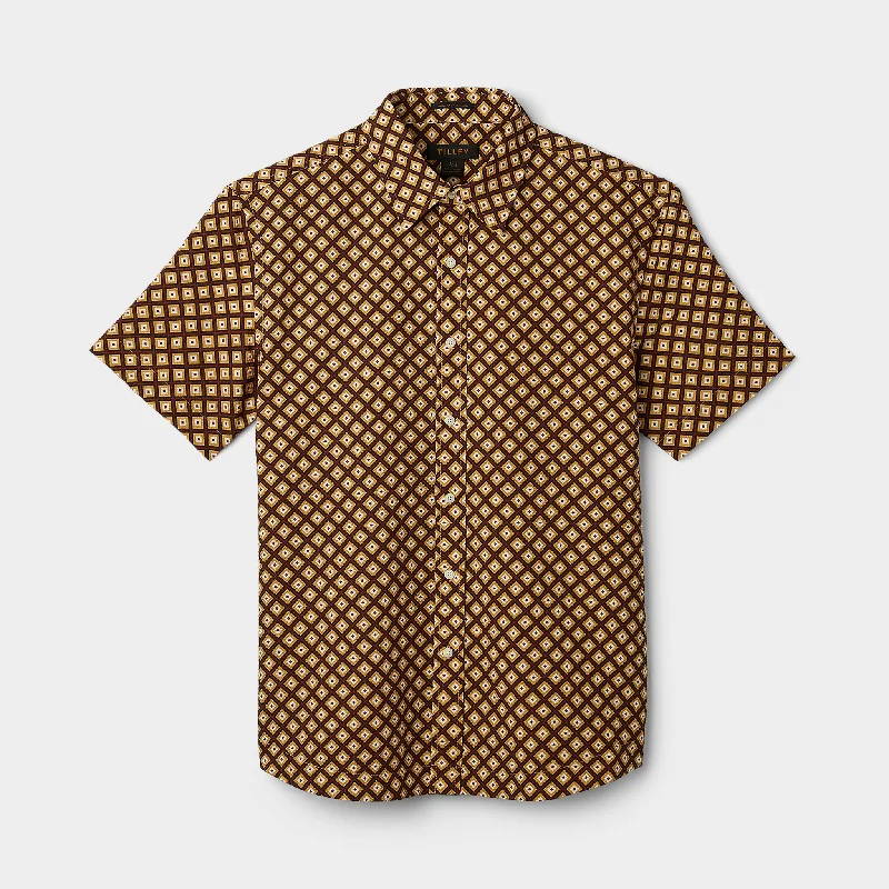 Men’s short-sleeve mire shirts-Short Sleeve Brown Geo Print