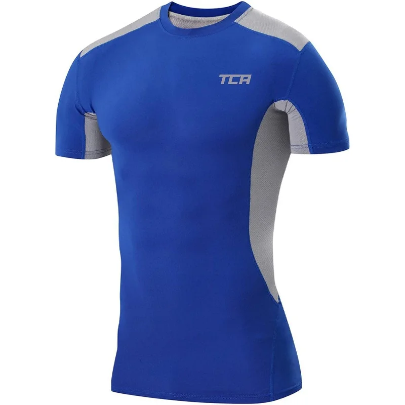 Men’s short-sleeve jogger polos-TCA FX Laser Mens Short Sleeve Compression Top - Blue