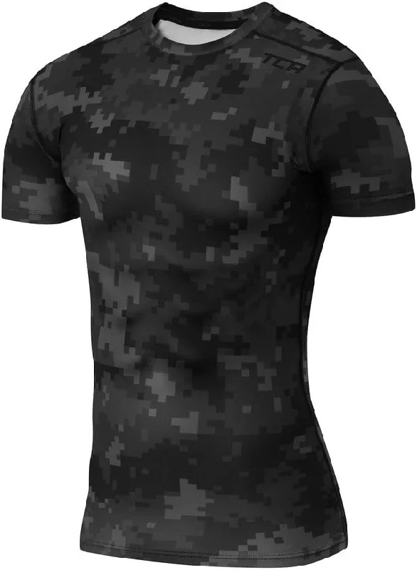 Men’s short-sleeve perk tops-TCA Pro Performance Camo Short Sleeve Mens Compression Top - Black