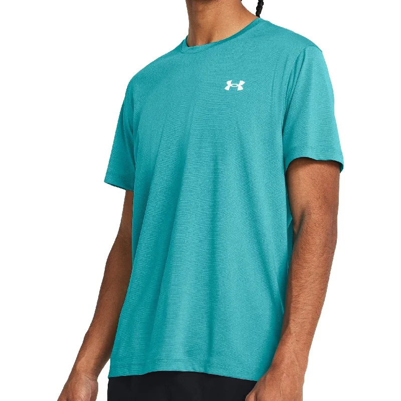 Men’s short-sleeve geometric shirts-Under Armour Launch Short Sleeve Mens Running Top - Green