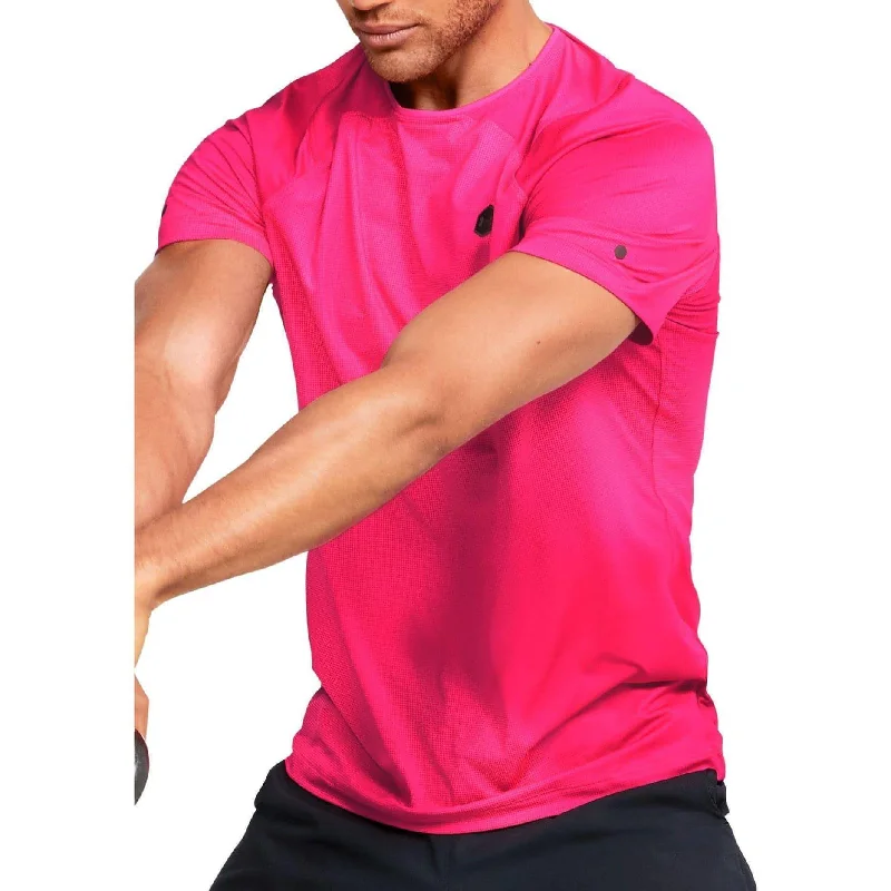 Men’s short-sleeve snug shirts-Under Armour Rush HeatGear Fitted Short Sleeve Mens Training Top - Pink