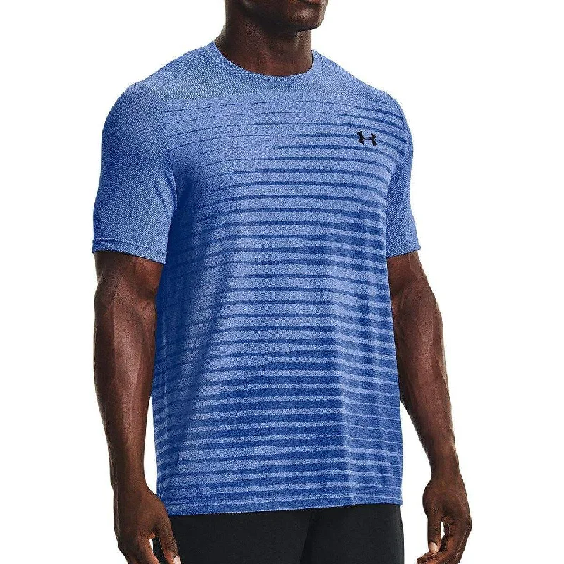 Men’s short-sleeve textured tees-Under Armour Seamless Fade Short Sleeve Mens Training Top - Blue