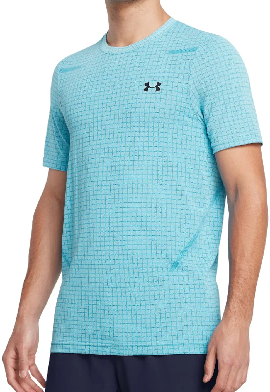 Men’s short-sleeve fawn tops-Under Armour Seamless Grid Short Sleeve Mens Training Top - Blue