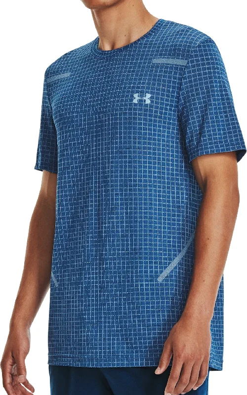 Men’s short-sleeve tope polos-Under Armour Seamless Grid Short Sleeve Mens Training Top - Blue