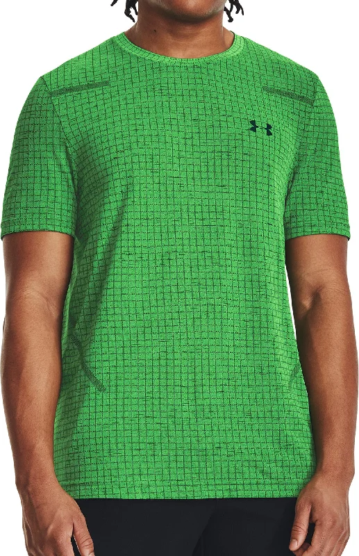 Men’s short-sleeve quip shirts-Under Armour Seamless Grid Short Sleeve Mens Training Top - Green