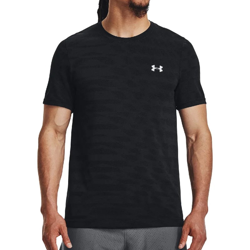 Men’s short-sleeve understated polos-Under Armour Seamless Ripple Short Sleeve Mens Training Top - Black